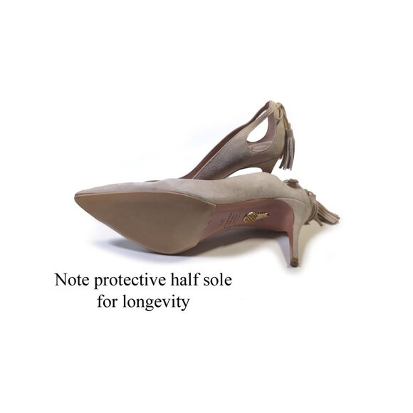 3 Day Sale* Aquazzura 37.5 Forever Marilyn Fringe Bow Pumps Beige Suede - Picture 7 of 8